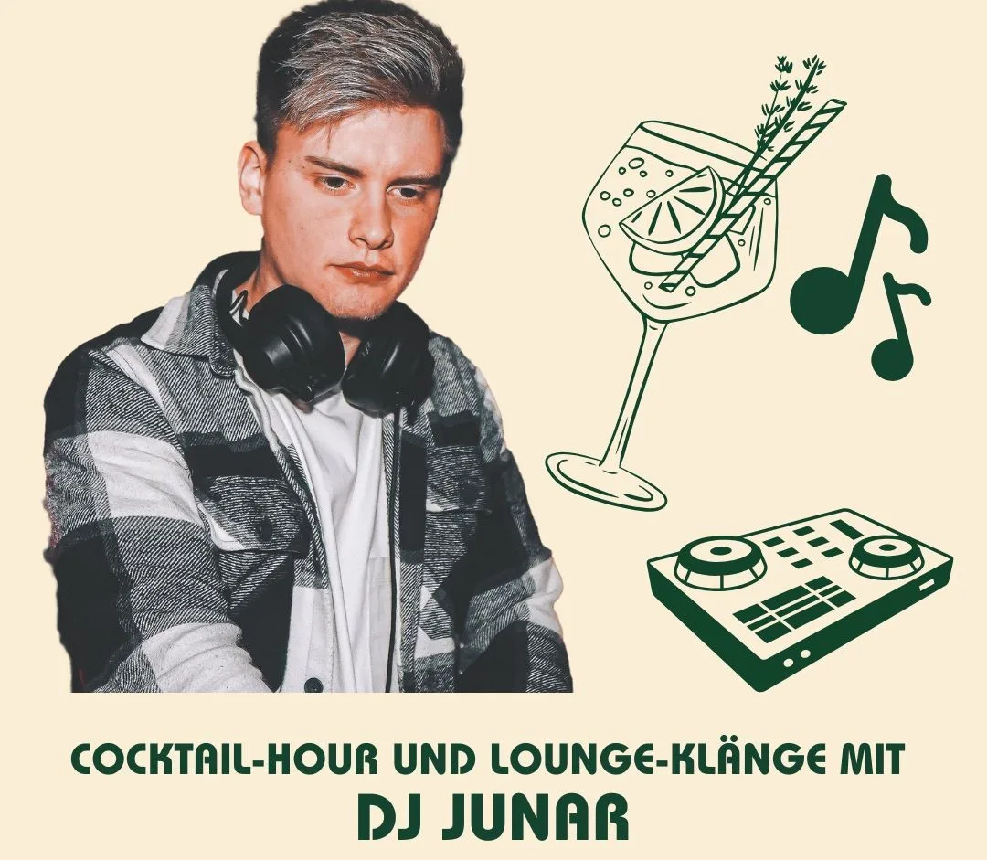 Plakat der Afterwork-Party mit DJ Junar im Restaurant Kaspio in Stade